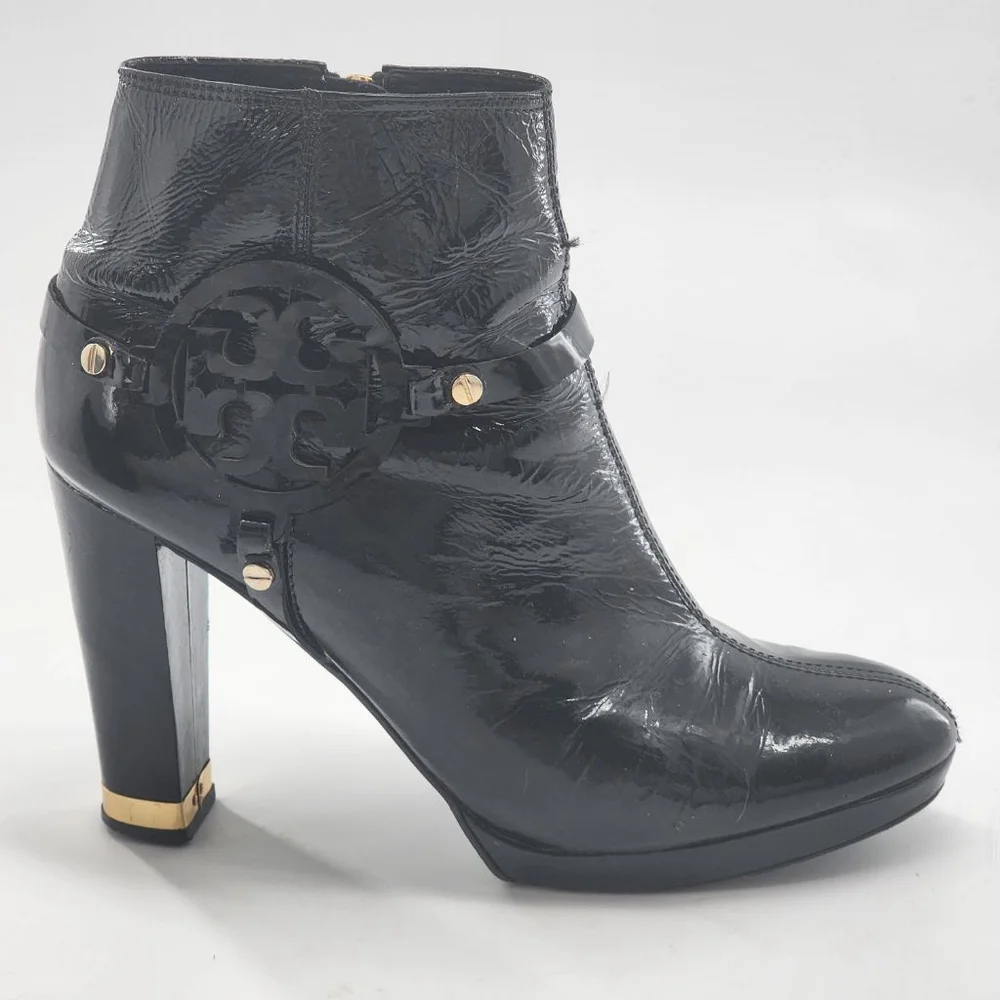 TORY‎ BURCH Whitney Black Patent Leather Heeled Boots Size 10